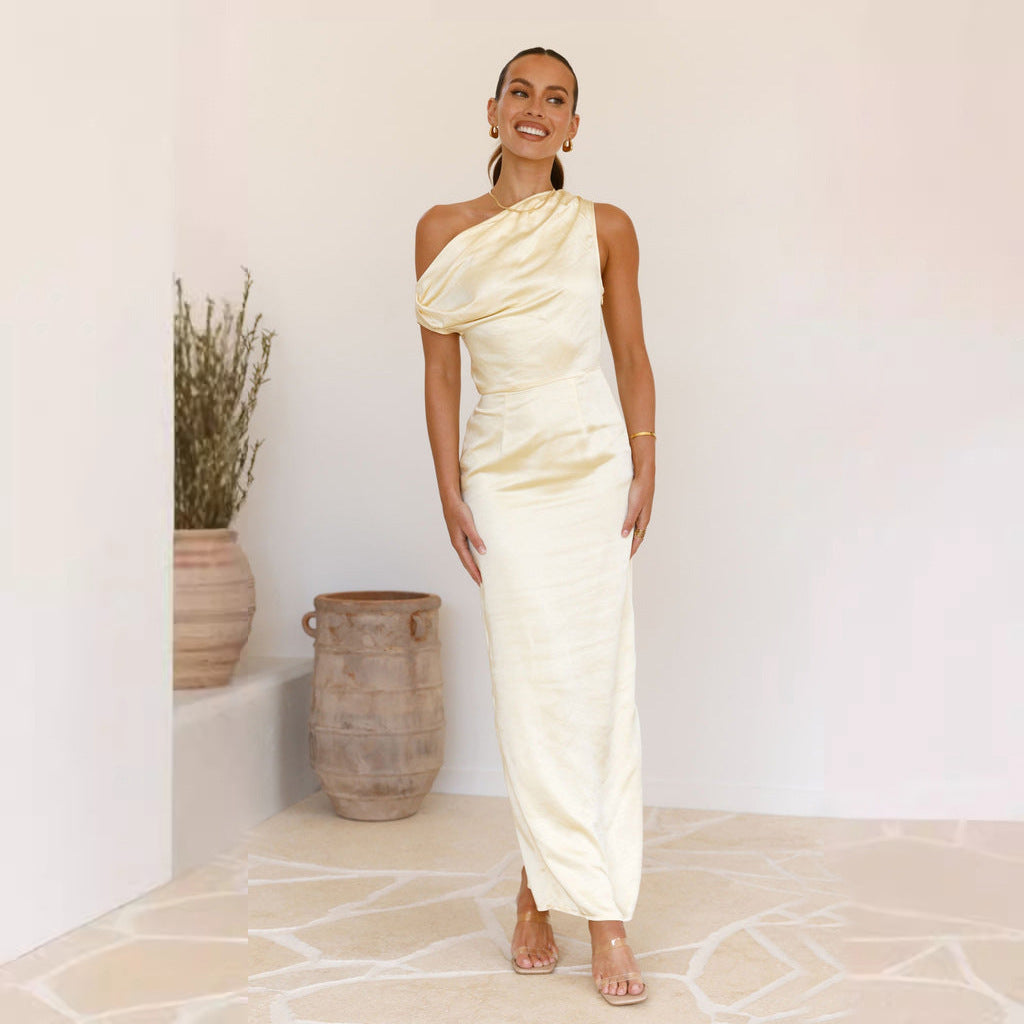 Solid color spicy girl dress sleeveless mid length skirt slim fit women's clothing