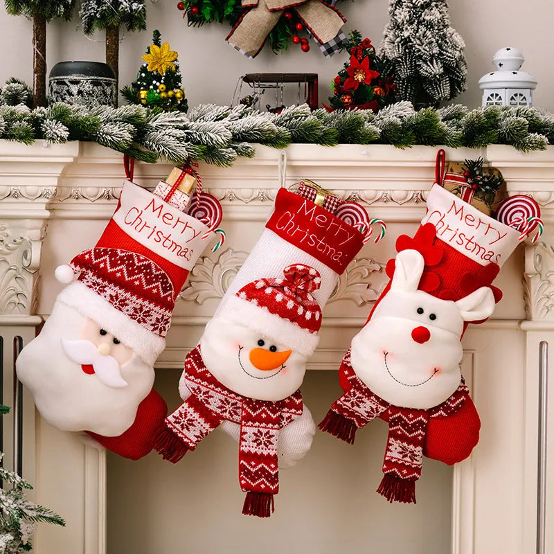 Christmas Decorative Socks 3D Elderly Elk Knitted Socks Children's Gift Bag Red Christmas Socks