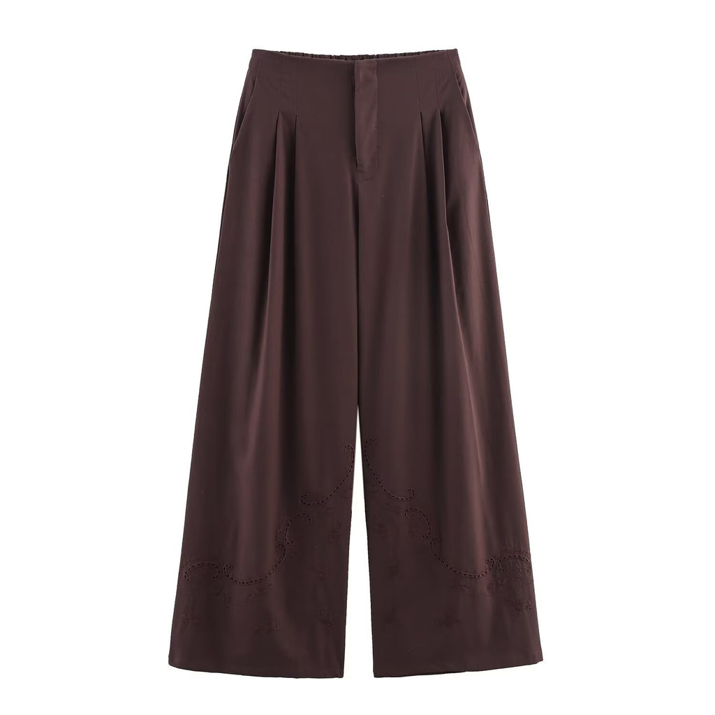 Embroidered backless top+casual pants set for women