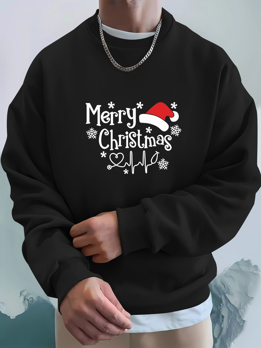 Cozy Christmas Sweatshirt, Men's Casual Loose Fit Long Sleev
