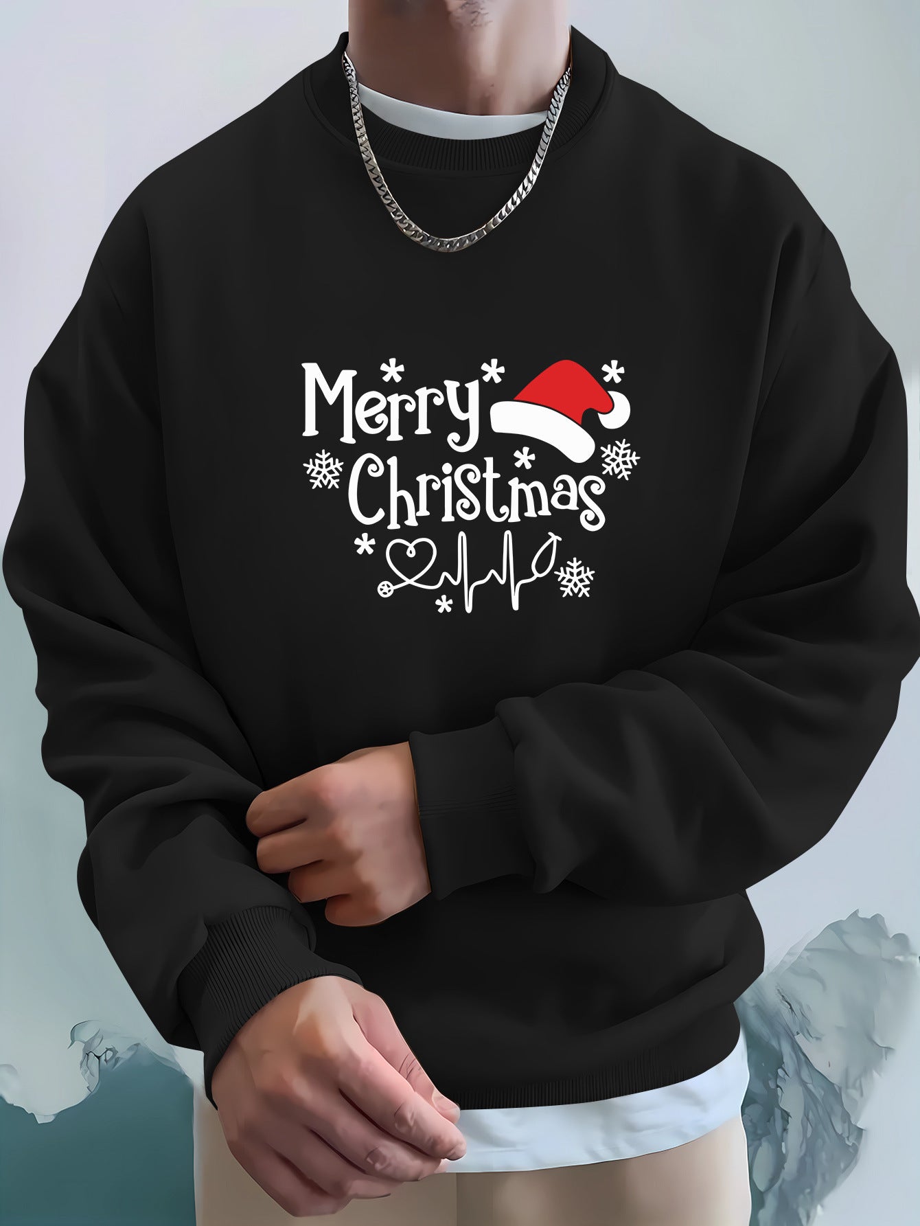 Cozy Christmas Sweatshirt, Men's Casual Loose Fit Long Sleev