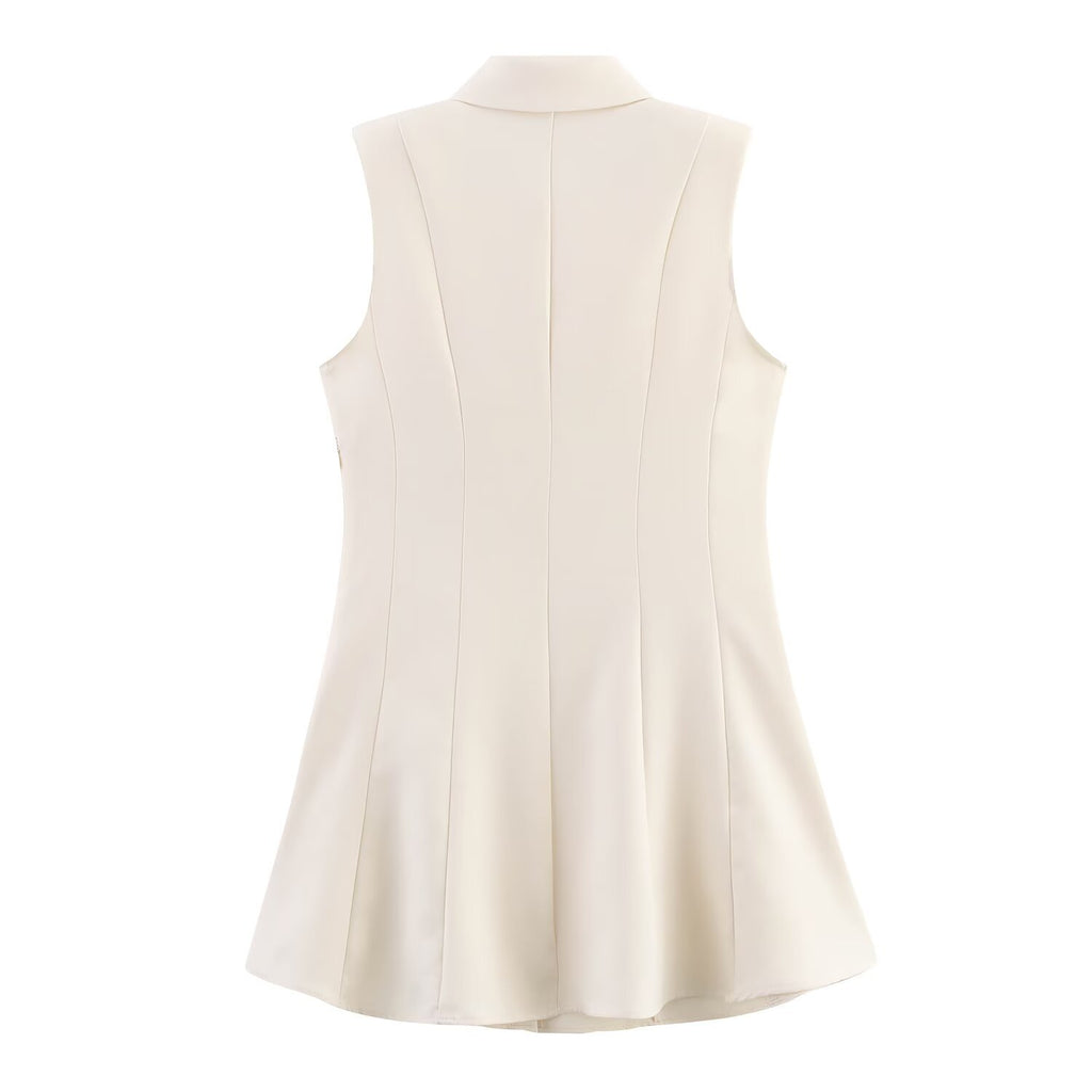 Fashionable single breasted shoulder padded slim fit short dress for women