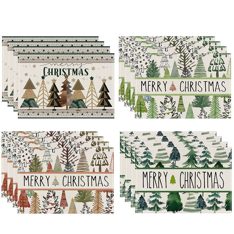 Christmas linen placemat Christmas tree print kitchen and restaurant decoration table mat