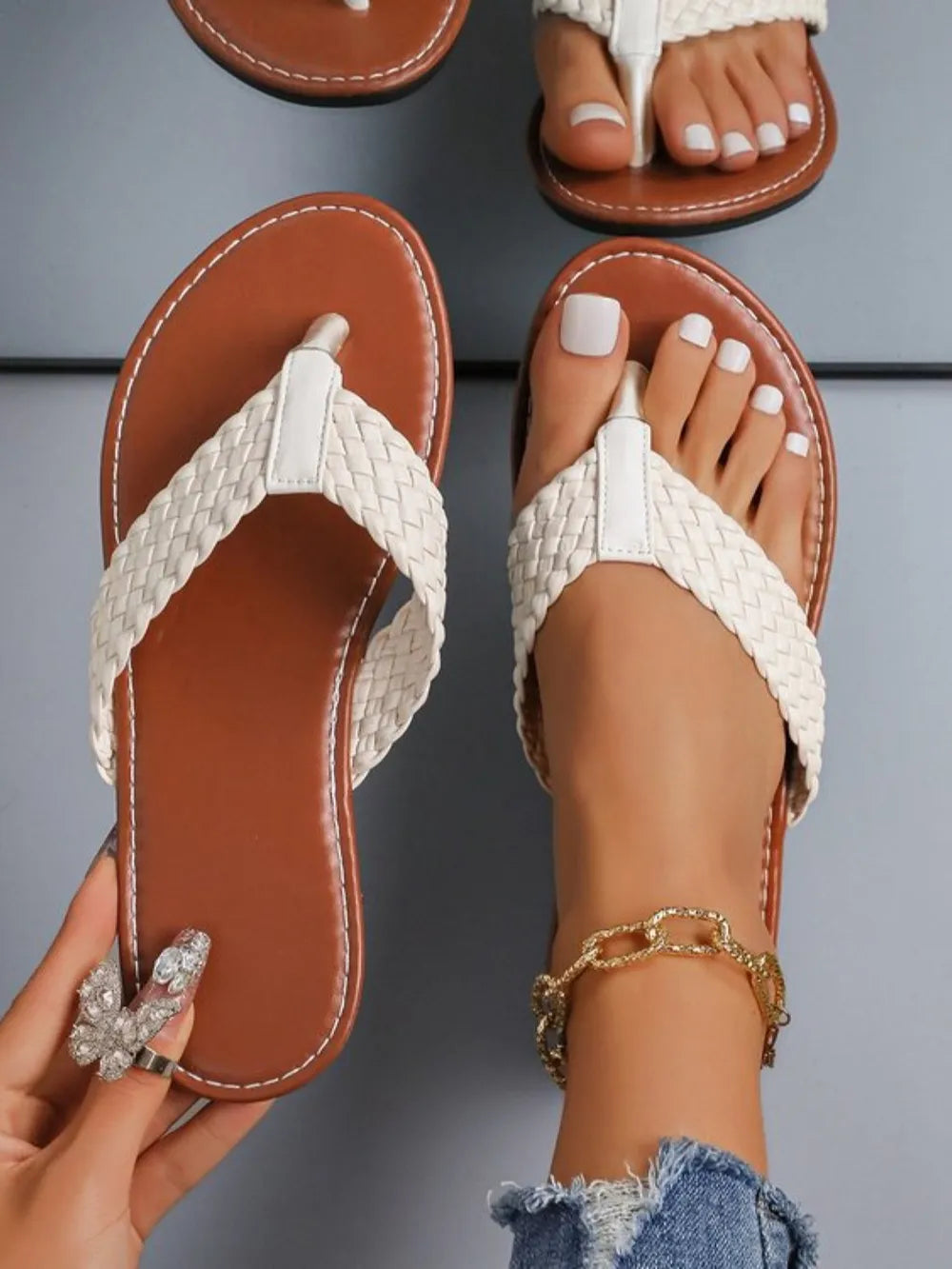 Braided Toe Post Flats Sandals