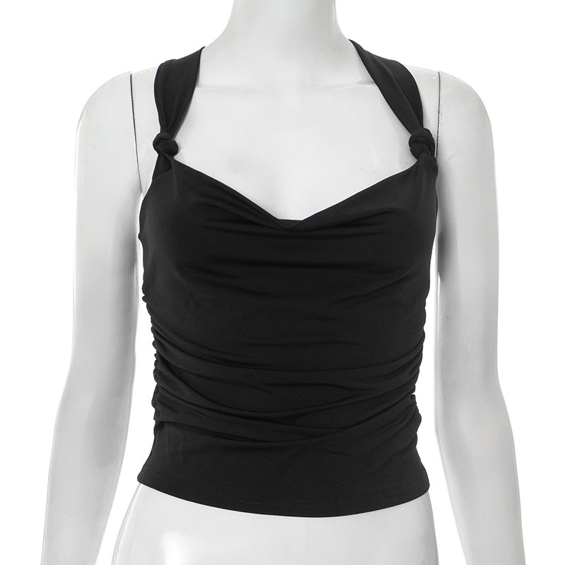 Women's Summer New Arrival Pleated Cross-Back Short Crop Tank Top