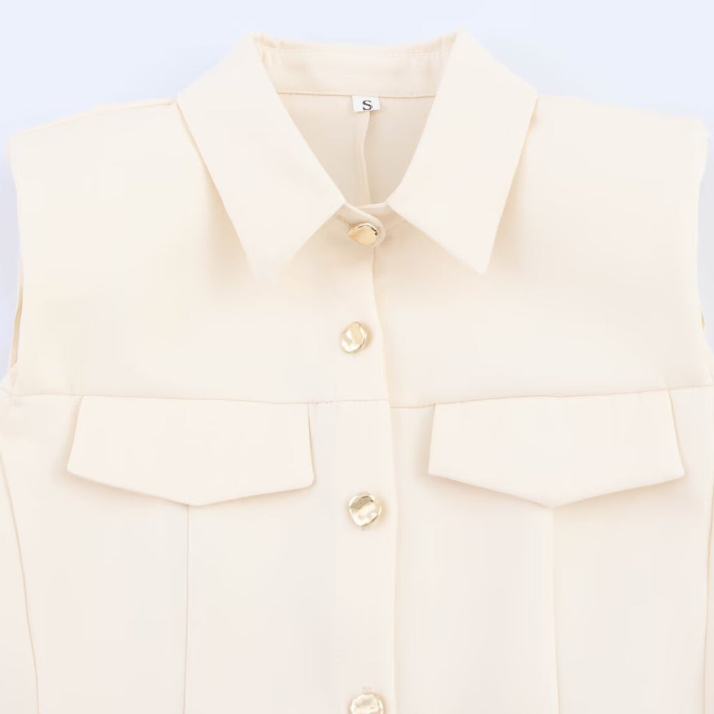 Fashionable single breasted shoulder padded slim fit short dress for women