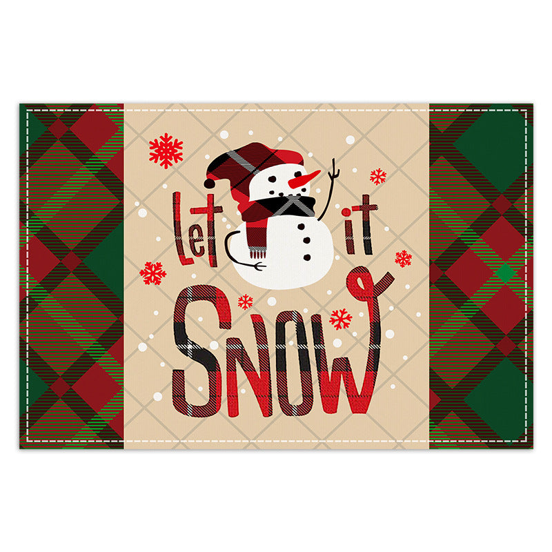 Christmas table mat with white linen snowman checkered print