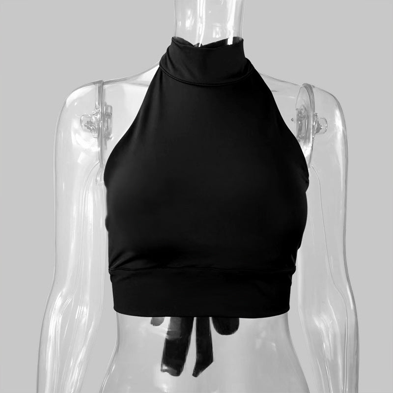 European and American Style Summer Women's Sleeveless Tied Neck Sexy Fitted Top