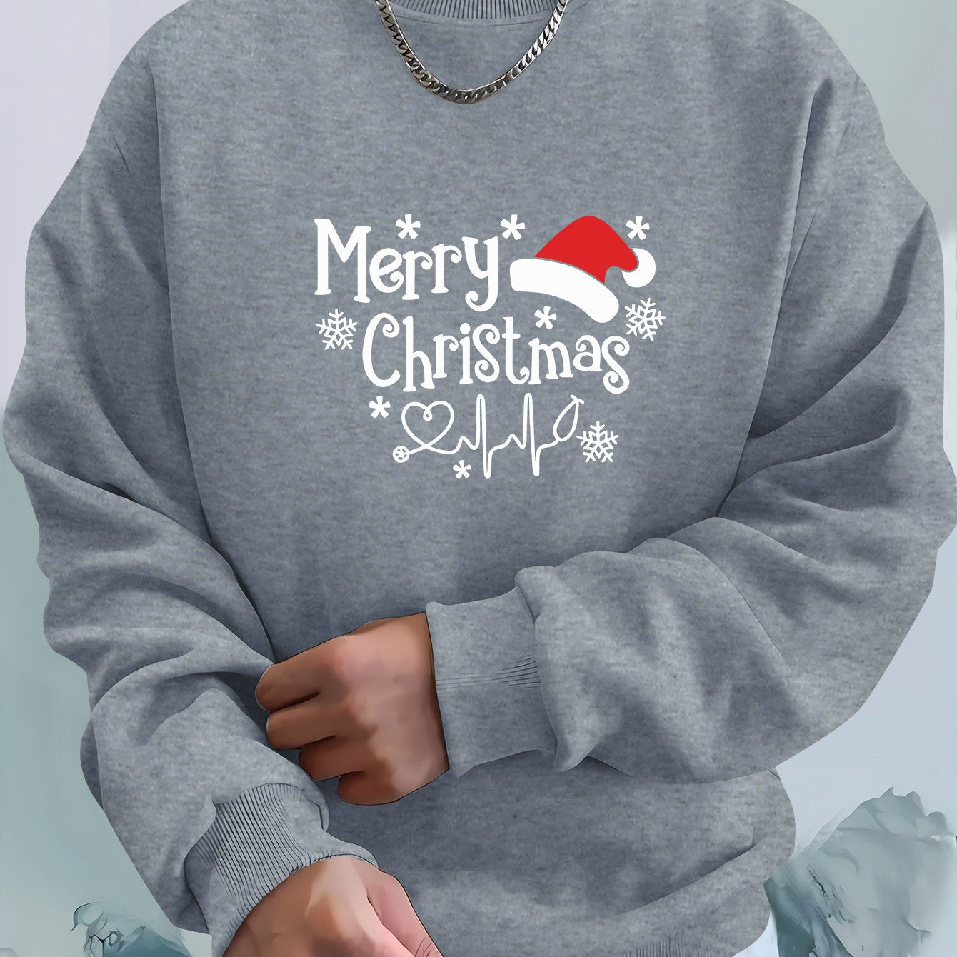 Cozy Christmas Sweatshirt, Men's Casual Loose Fit Long Sleev