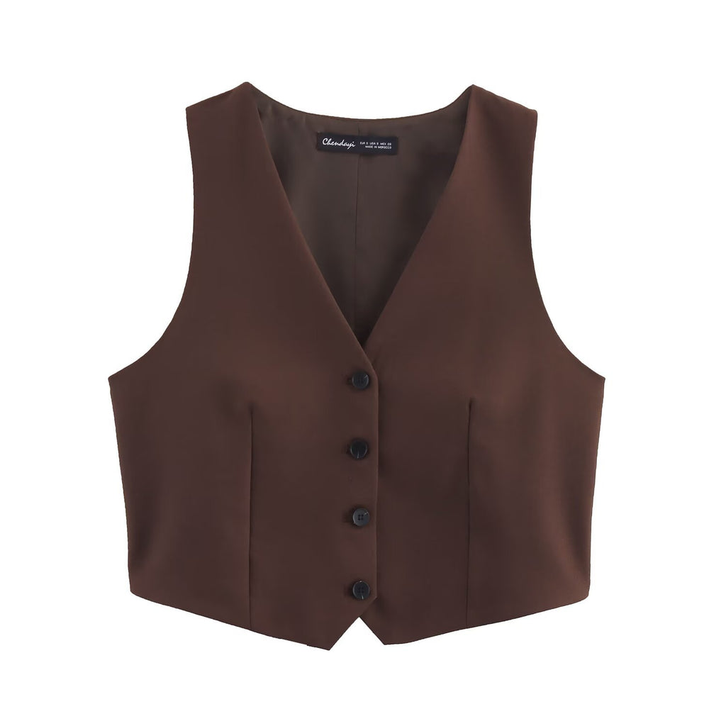 Back opening design vest+loose pleated pants set