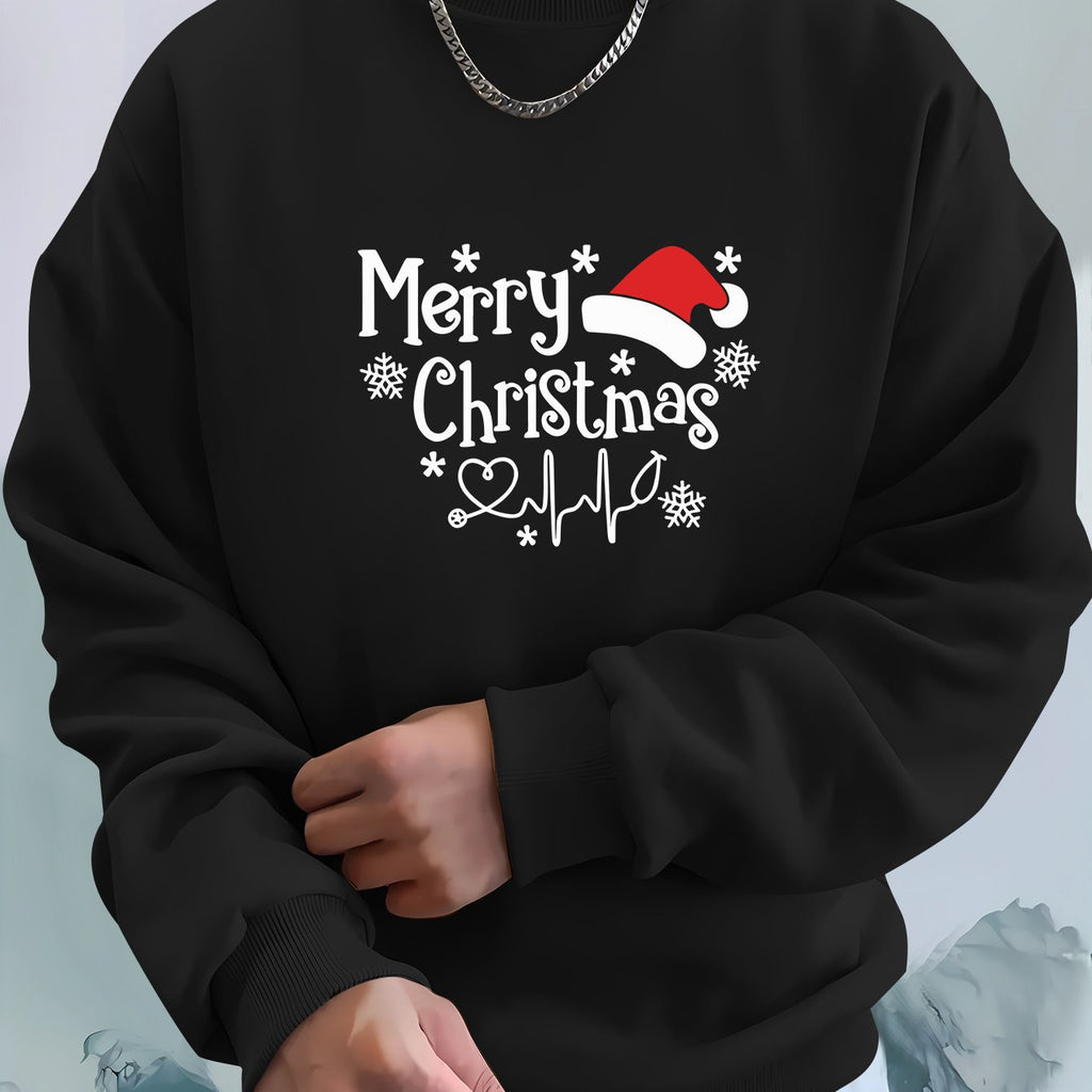 Cozy Christmas Sweatshirt, Men's Casual Loose Fit Long Sleev