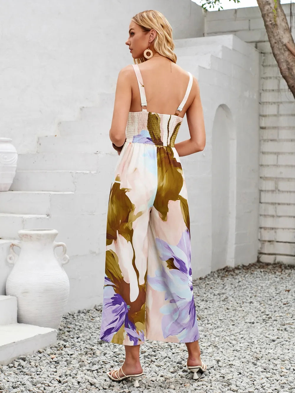 New printed shoulder strap hollow jumpsuit trendy women's clothing