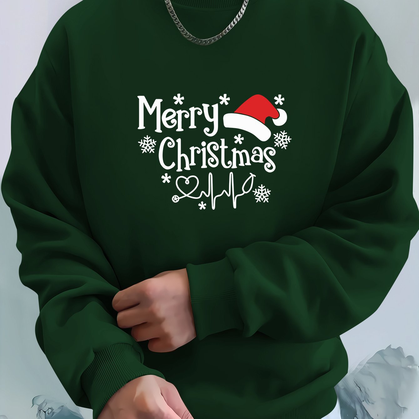 Cozy Christmas Sweatshirt, Men's Casual Loose Fit Long Sleev