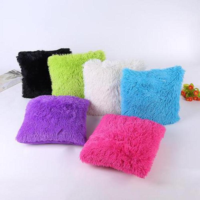Solid Soft Plush Faux Fur Wholesale Decorative Cushion Cover Throw Pillows For Sofa Car Chair Hotel Home Decoration