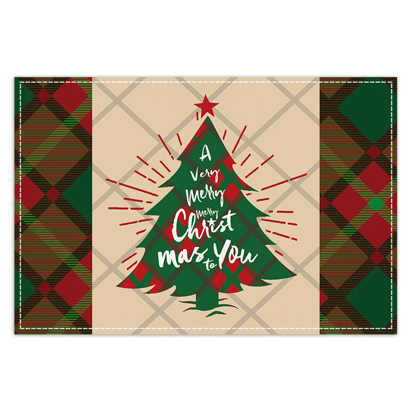 Christmas table mat with white linen snowman checkered print