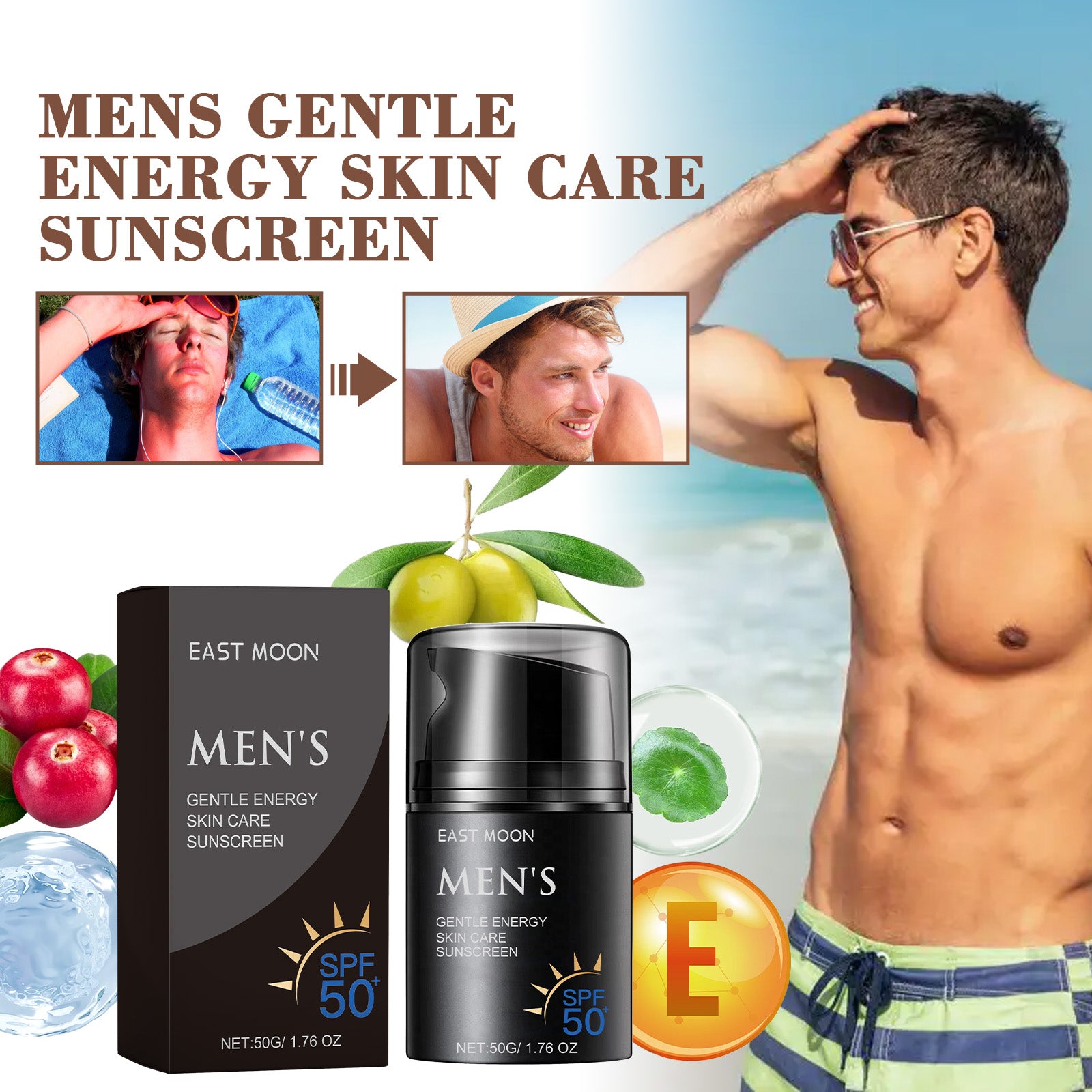 Enhanced Sunscreen For Men, Summer Outdoor Uv Protection Moisturizing Mild Refreshing Protective Cream