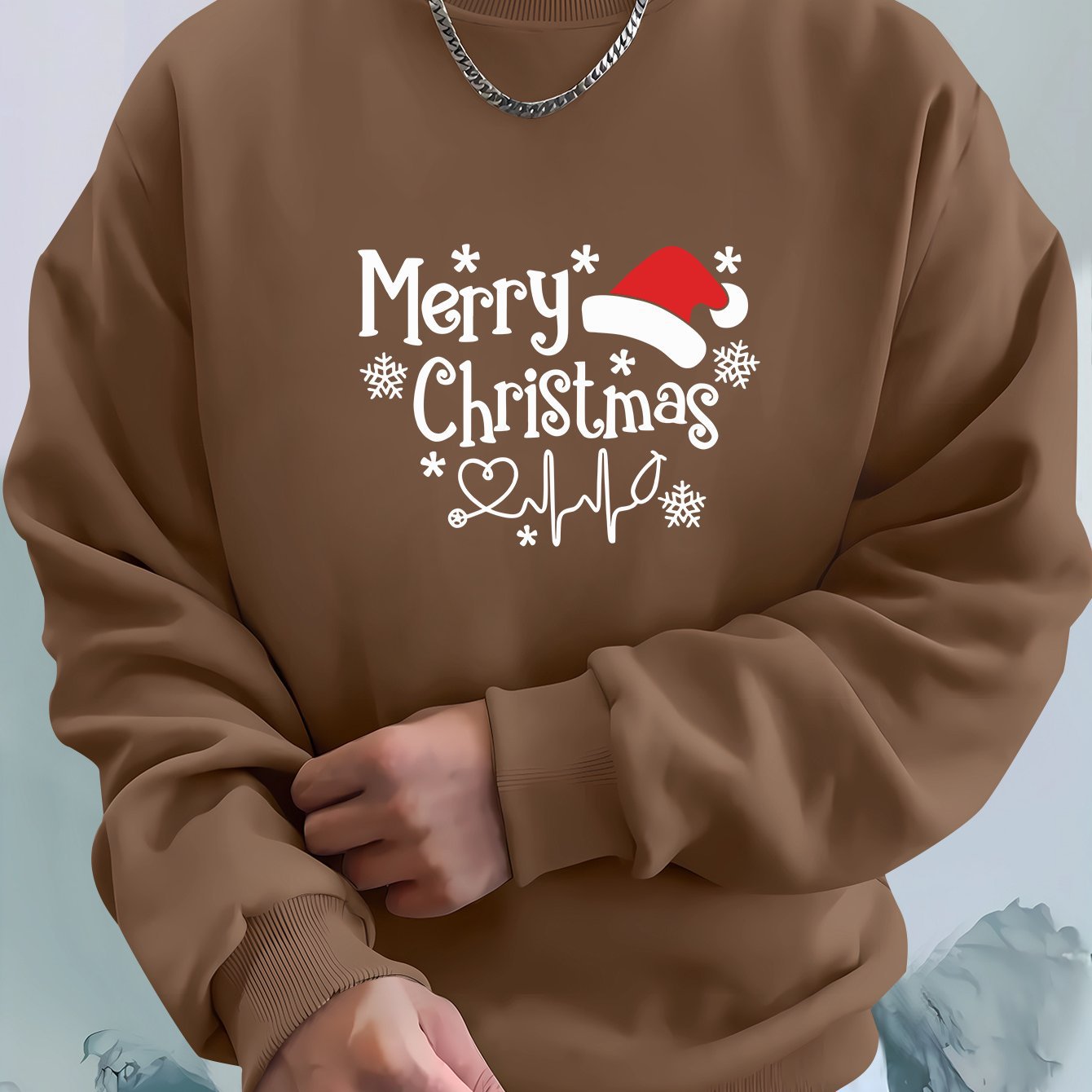 Cozy Christmas Sweatshirt, Men's Casual Loose Fit Long Sleev