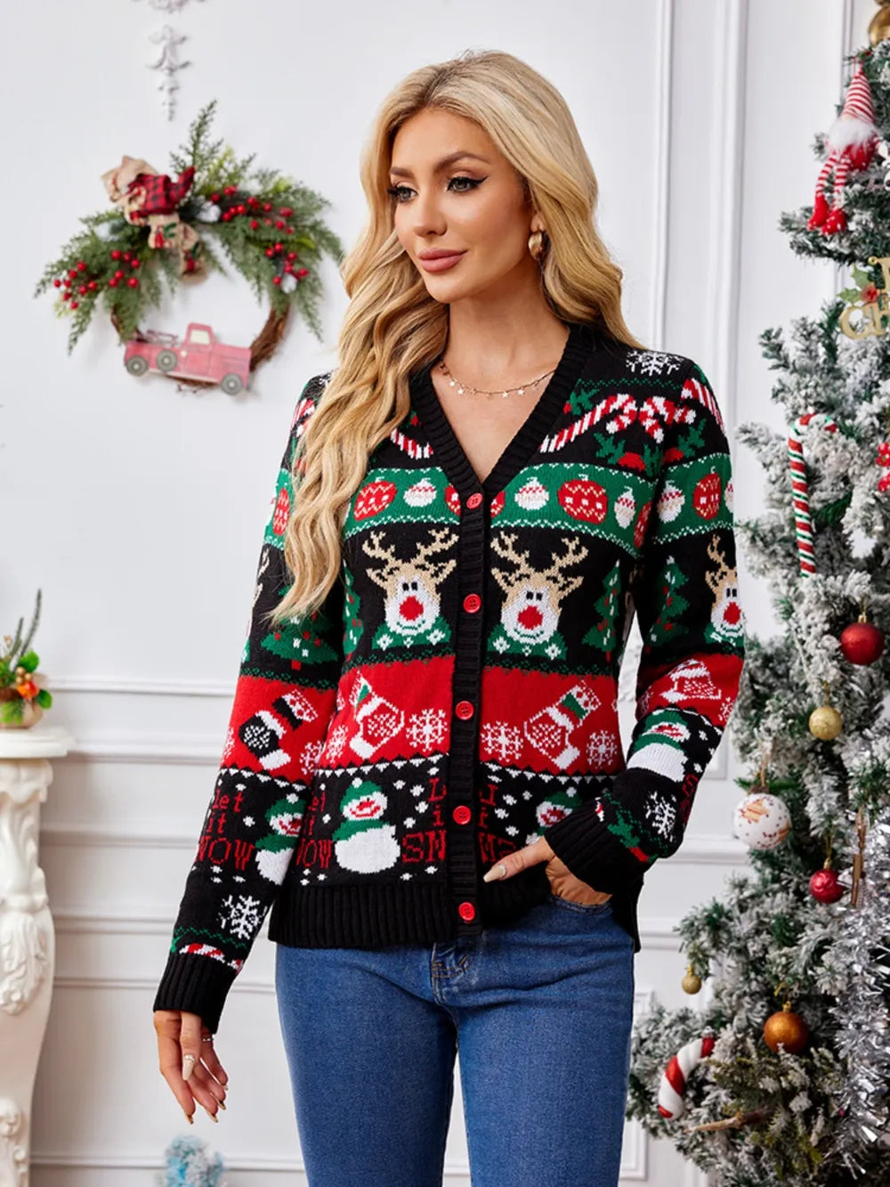 Autumn and winter new sweater jacket women's casual long sleeved Christmas sweater