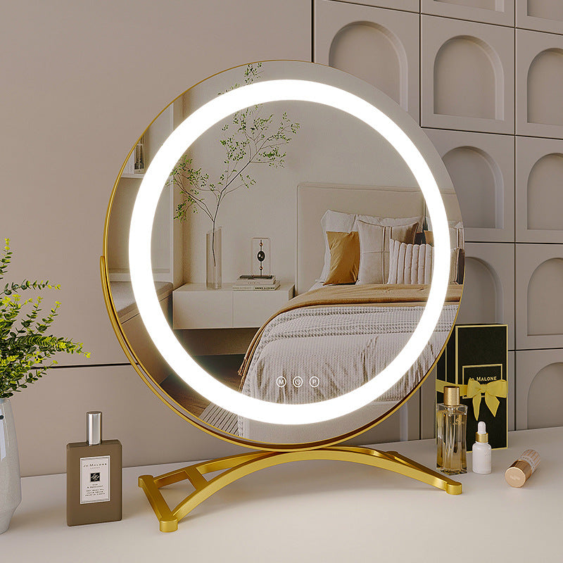 Round black dressing table makeup mirror desktop LED light