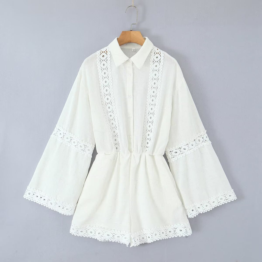 Collar hollowed out waist cinching jumpsuit/pants for women