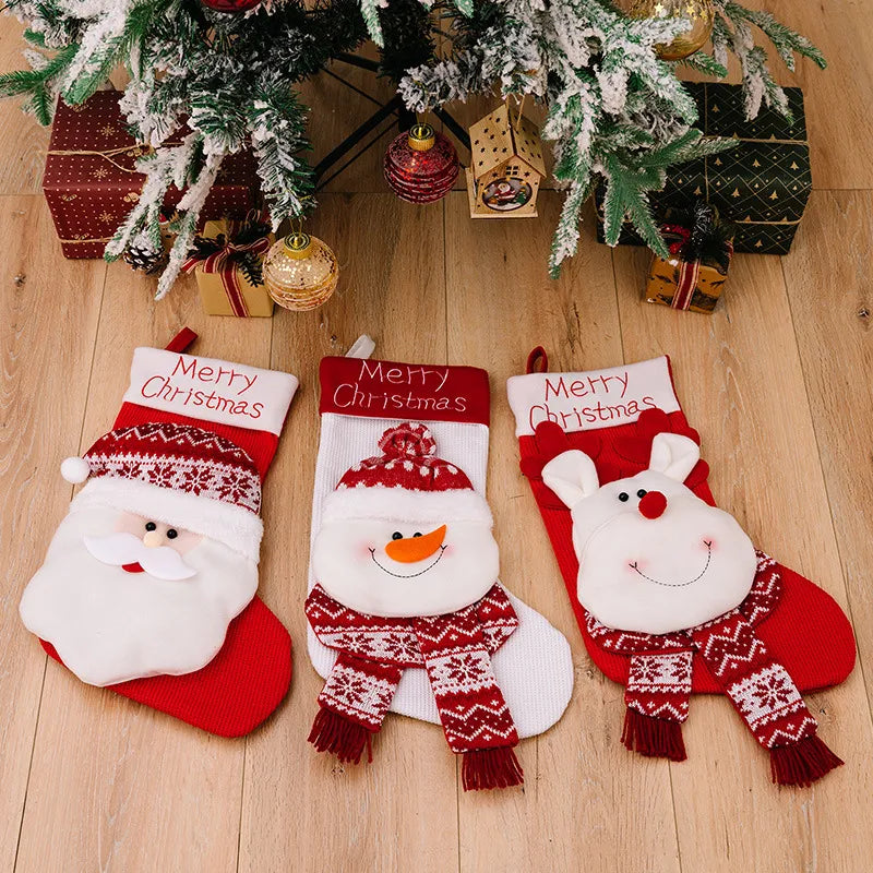 Christmas Decorative Socks 3D Elderly Elk Knitted Socks Children's Gift Bag Red Christmas Socks