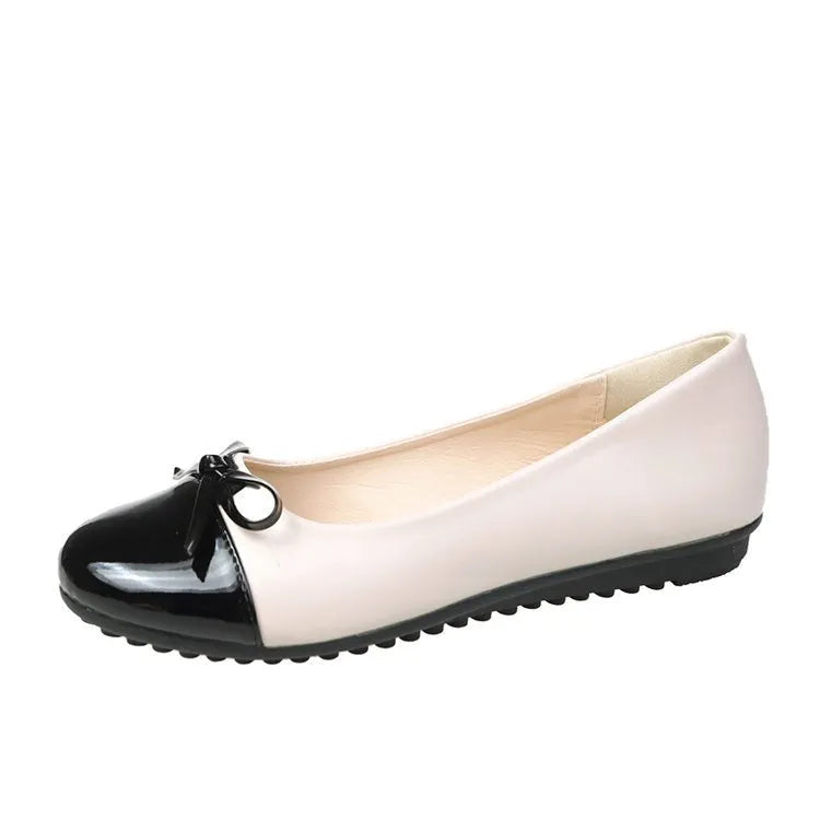 Flat bottomed shallow mouth bean shoes with round toe and simple French bow single shoes