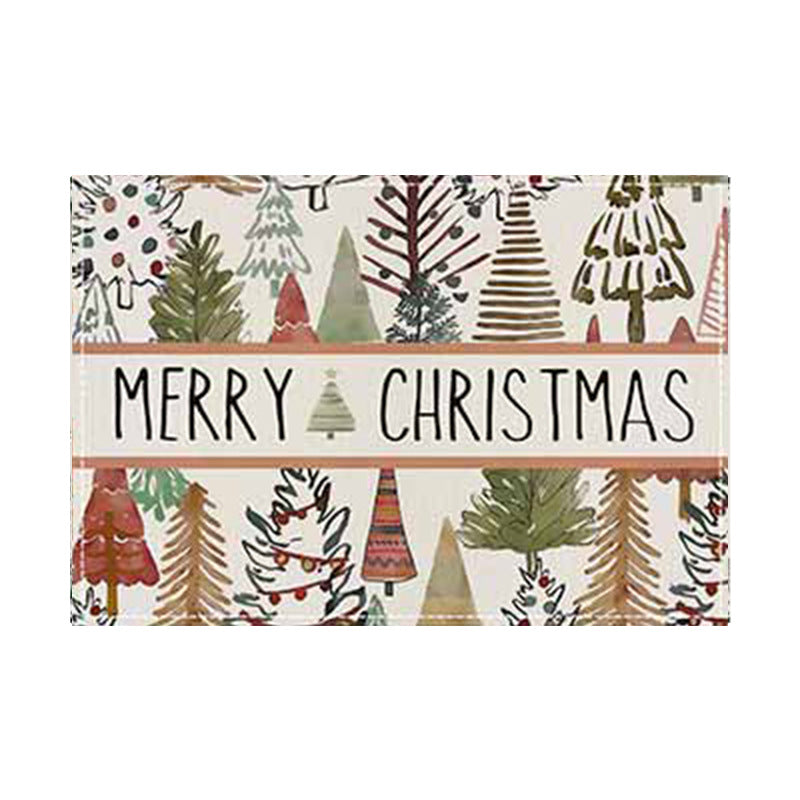 Christmas linen placemat Christmas tree print kitchen and restaurant decoration table mat