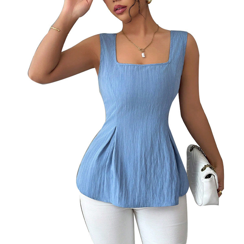 Sleeveless camisole drawstring top slim fit pullover for women