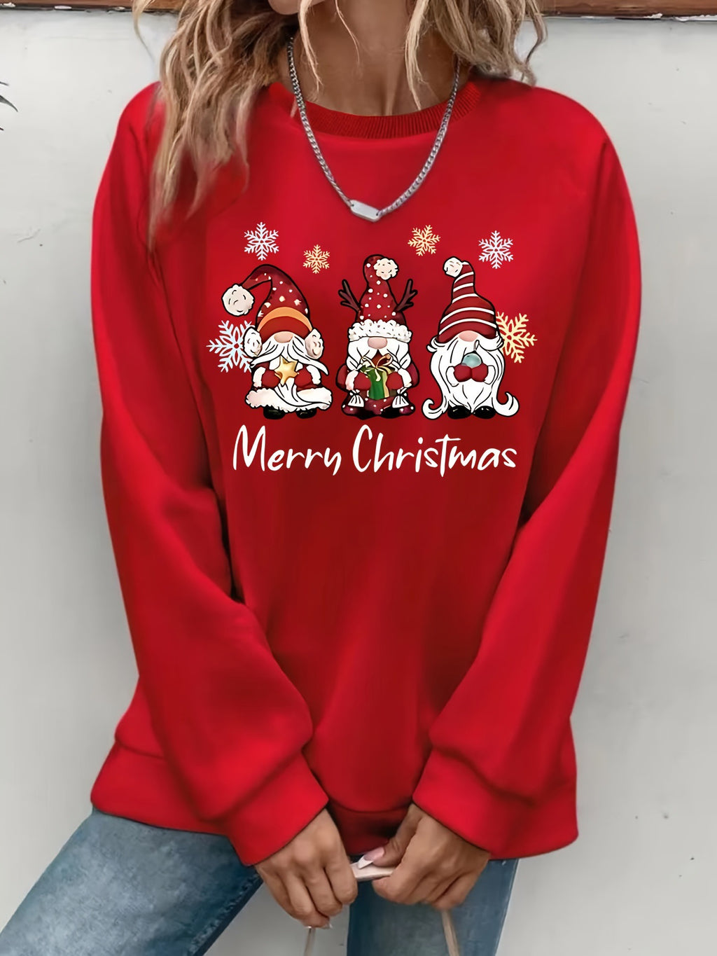 Women's Plus Size Christmas Gnome Print Pullover Sweatshirt