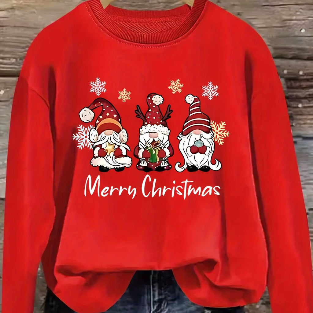 Women's Plus Size Christmas Gnome Print Pullover Sweatshirt