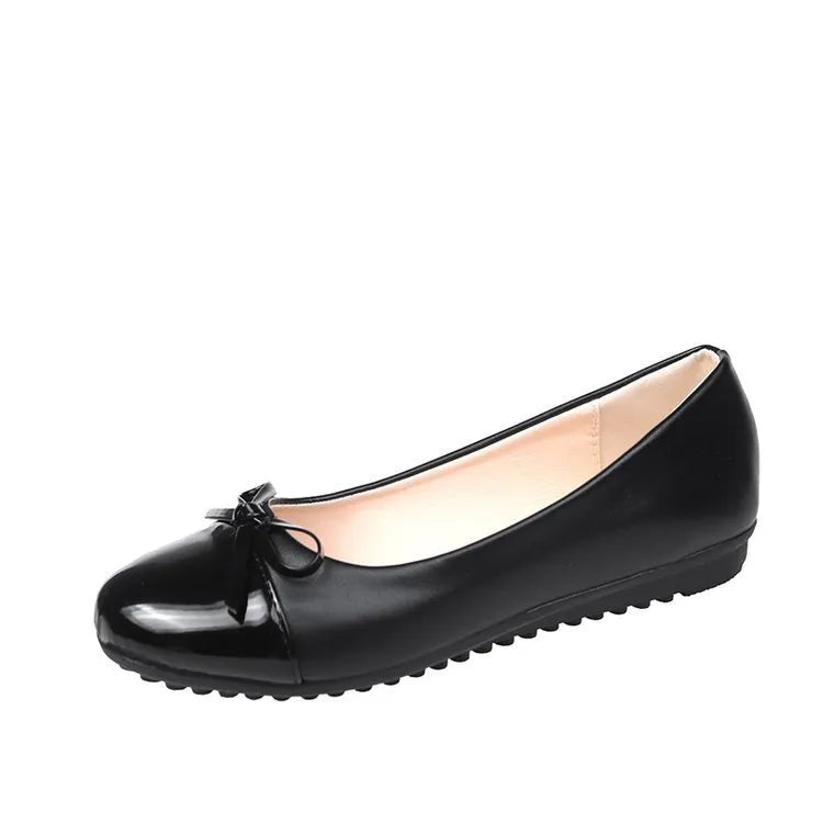 Flat bottomed shallow mouth bean shoes with round toe and simple French bow single shoes