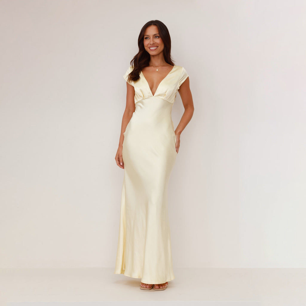 Deep V slim fit backless temperament dress for women