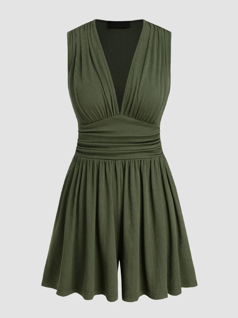 Women's knitted jumpsuit with solid color pleats and decorative grooves sleeveless jumpsuit