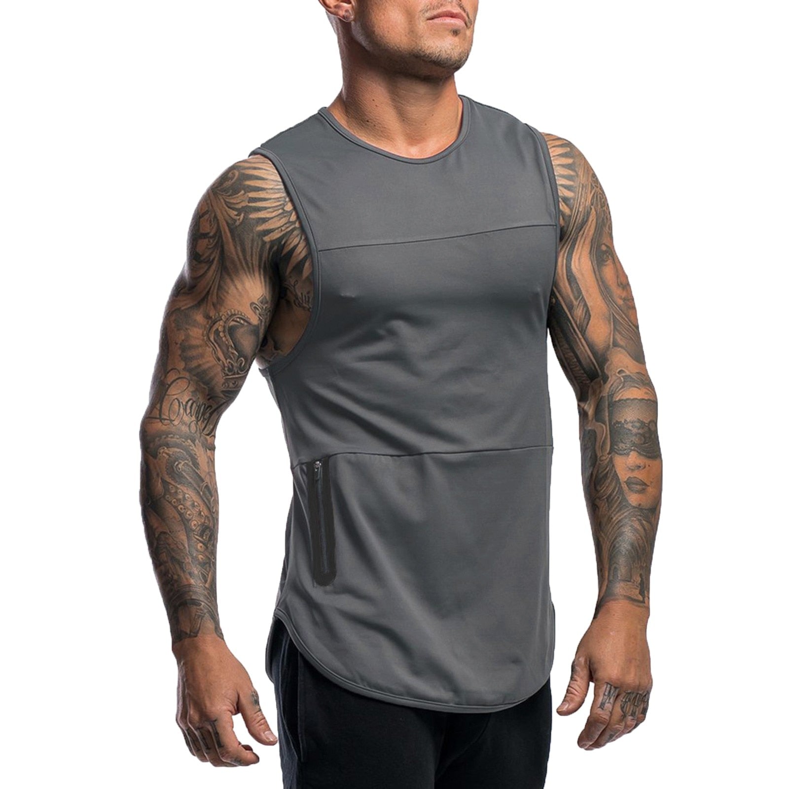 Men Tank Top With zip pocket Soild Vest Summer Sport Sleeveless Shirt Vest Bodybuilding Man Fitness Gym Clothing ropa hombre
