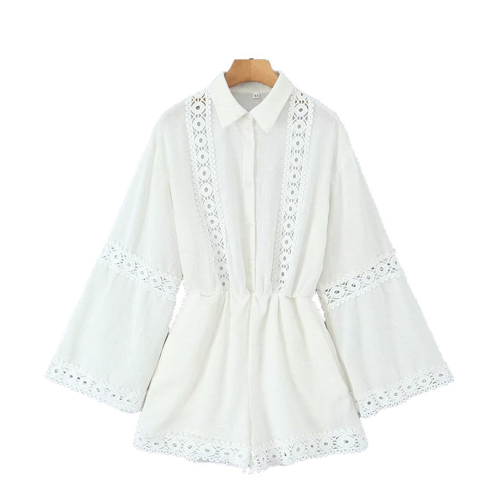 Collar hollowed out waist cinching jumpsuit/pants for women