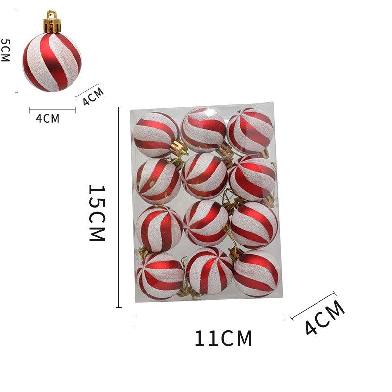 Christmas Ball Decoration Red and White Threaded Christmas Tree Hanging Decoration Hand drawn Christmas Ball Plastic