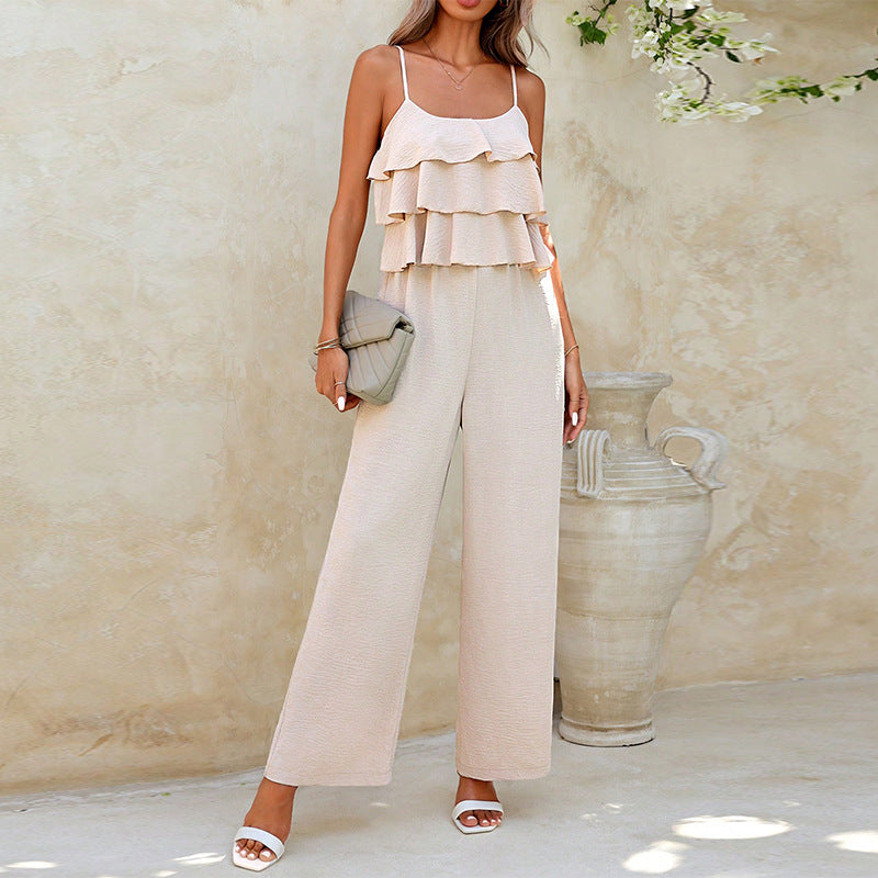 Lotus leaf camisole jumpsuit elegant pants for spring and summer wide legs