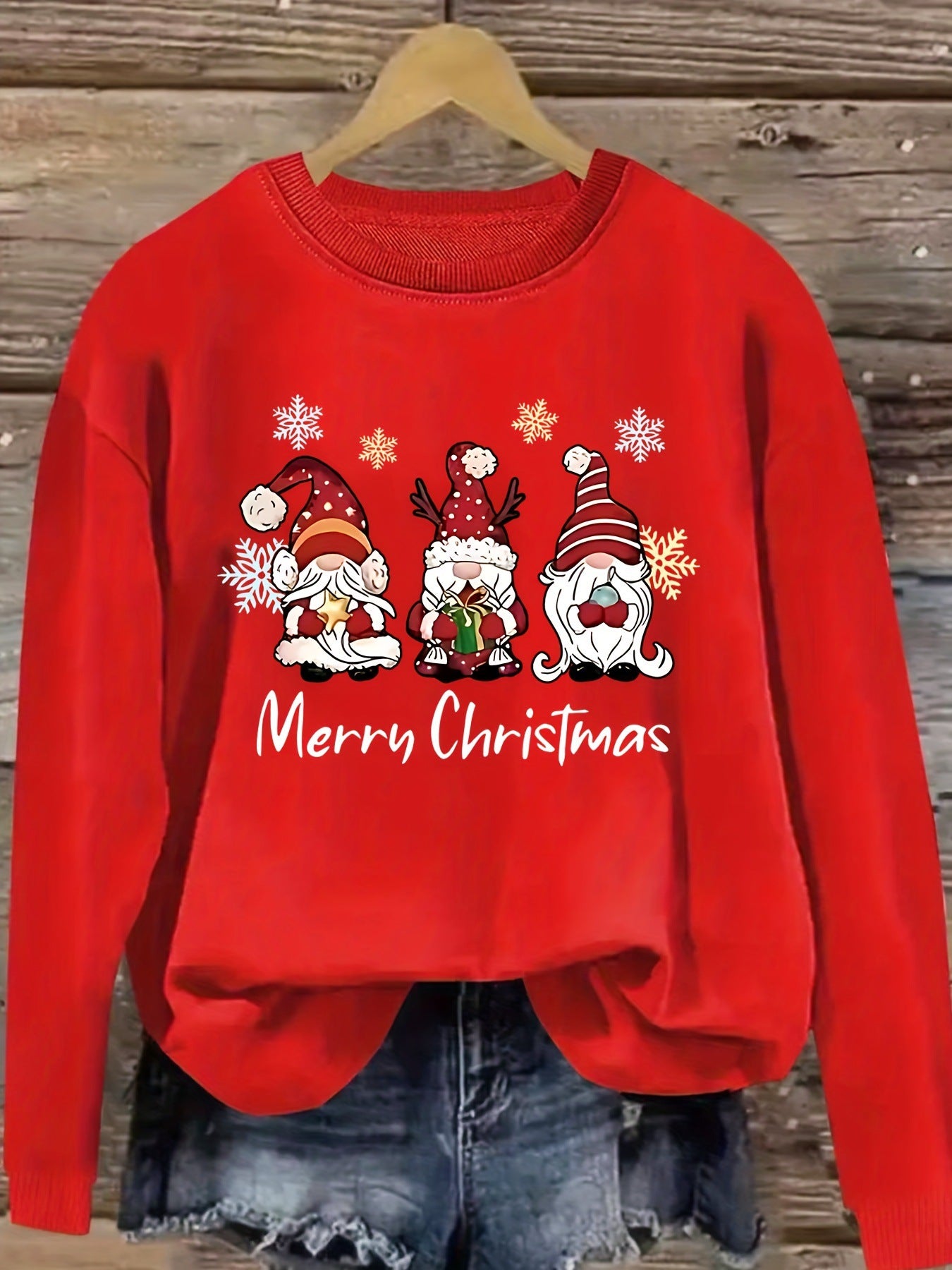 Women's Plus Size Christmas Gnome Print Pullover Sweatshirt