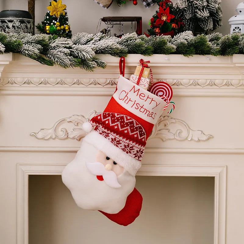 Christmas Decorative Socks 3D Elderly Elk Knitted Socks Children's Gift Bag Red Christmas Socks