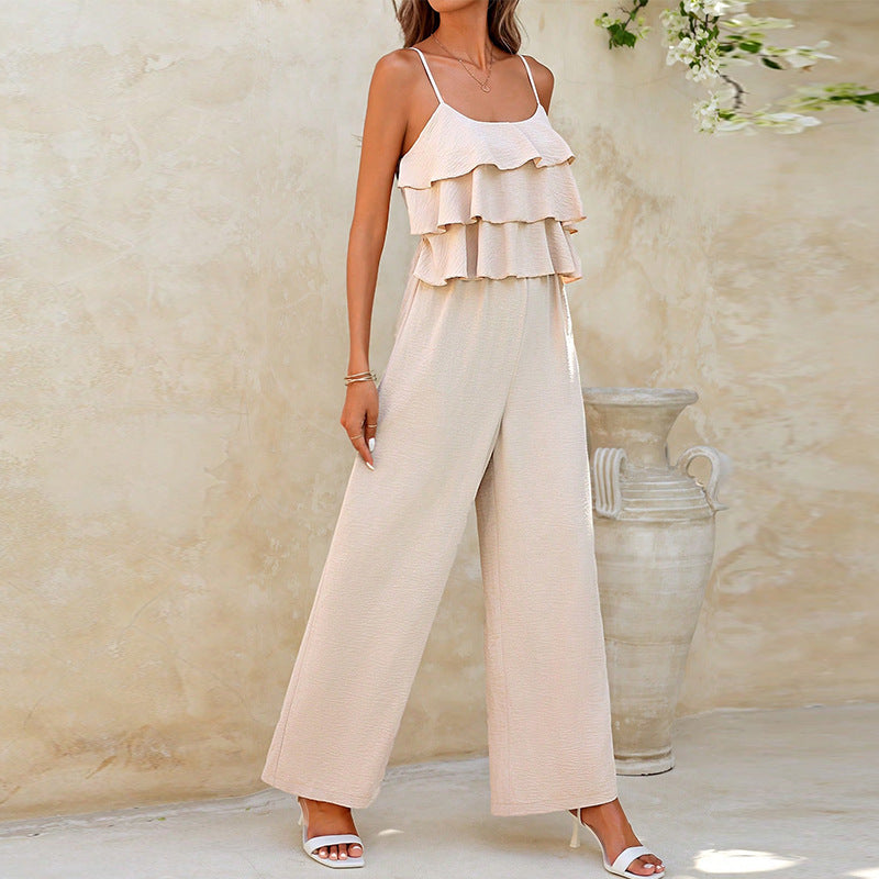 Lotus leaf camisole jumpsuit elegant pants for spring and summer wide legs