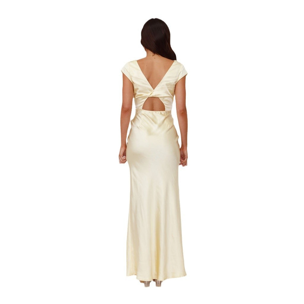 Deep V slim fit backless temperament dress for women
