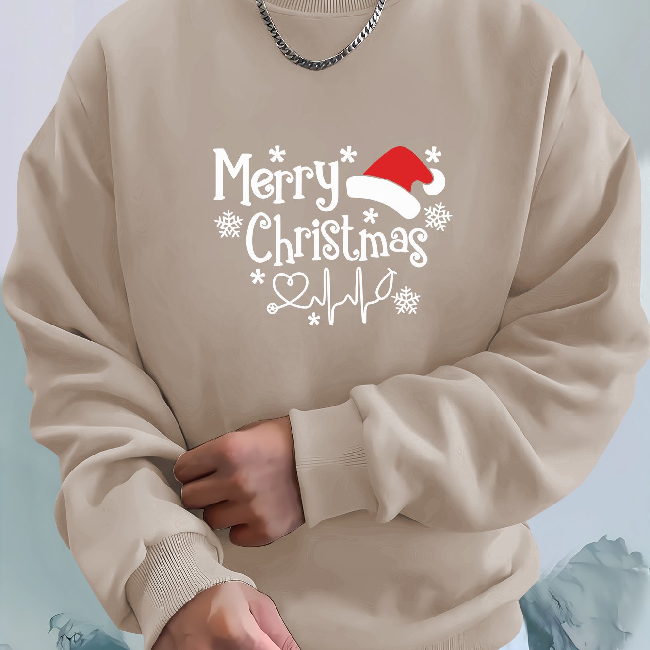 Cozy Christmas Sweatshirt, Men's Casual Loose Fit Long Sleev