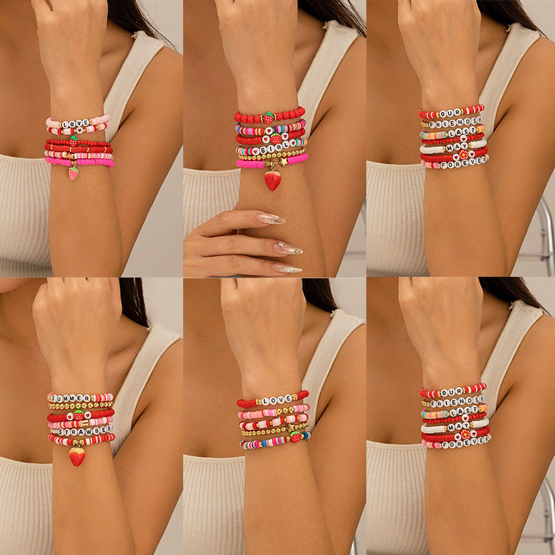 Bohemian style colorful soft ceramic elastic letter LOVE bead bracelet Bracelet