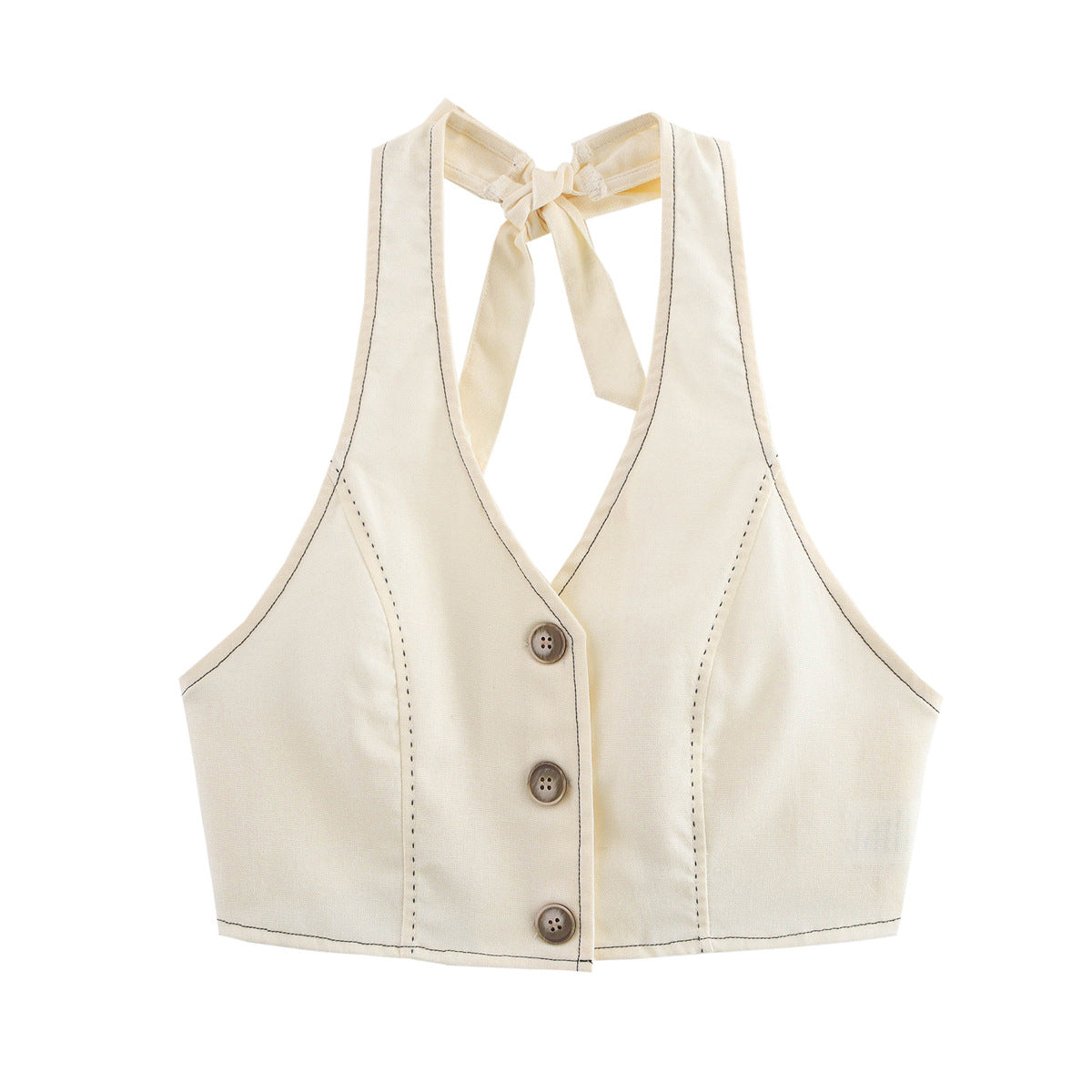 Pearl Thread Spinning Hemp Hanging Neck Top+Shorts Set for Women