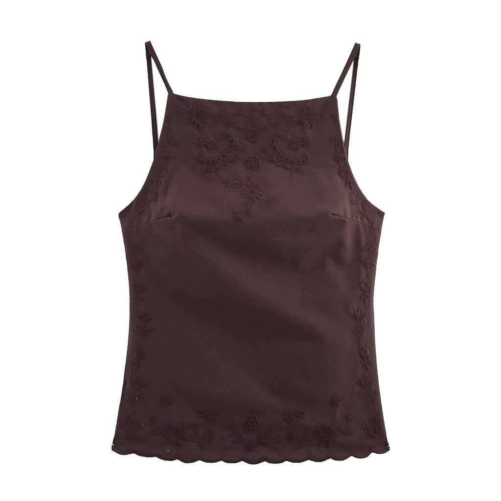 Embroidered backless top+casual pants set for women