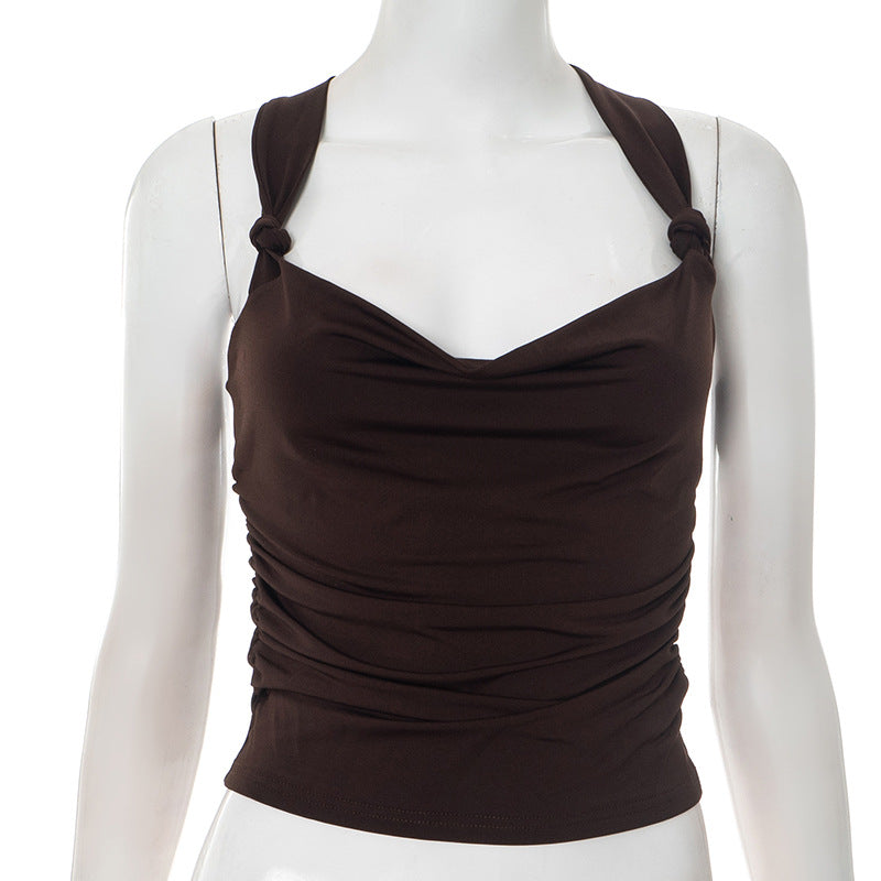 Women's Summer New Arrival Pleated Cross-Back Short Crop Tank Top