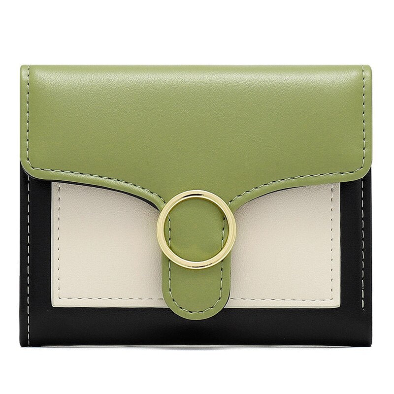 Brand Designer Geometric Panelled Trifold Women Wallet Pu Leather Zipper Coin Ladies Small Purse Card Holder Short Female Wallet