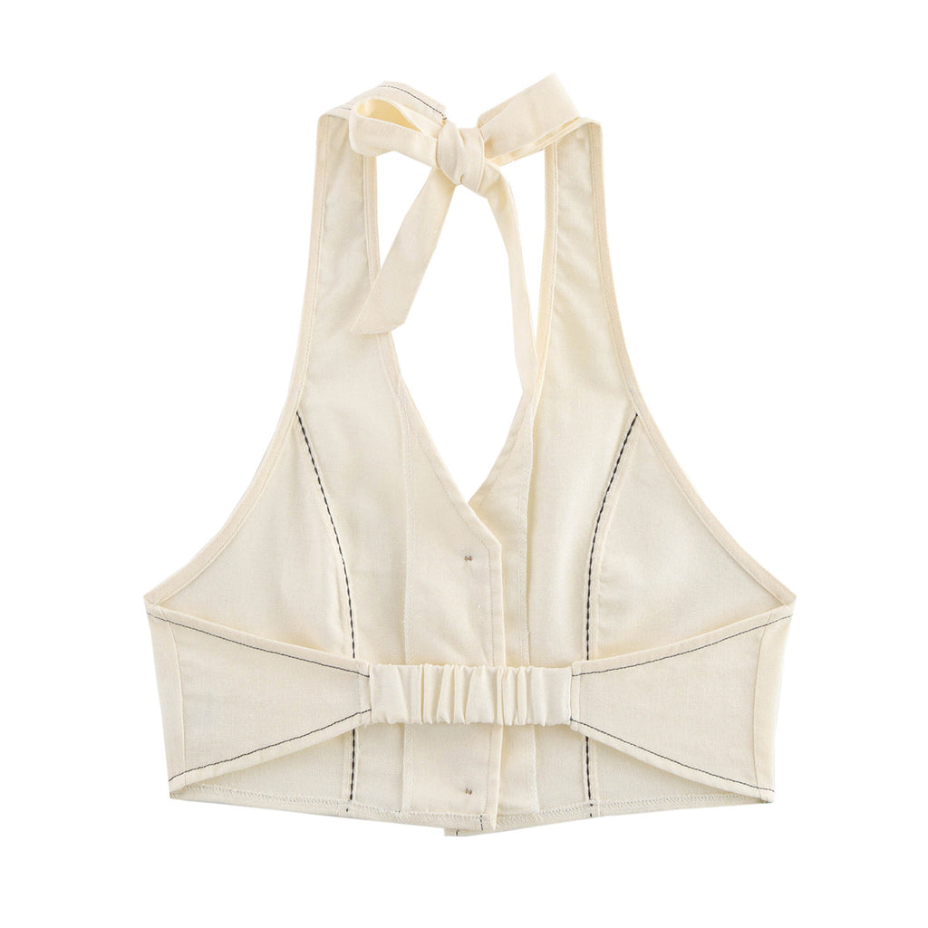 Pearl Thread Spinning Hemp Hanging Neck Top+Shorts Set for Women