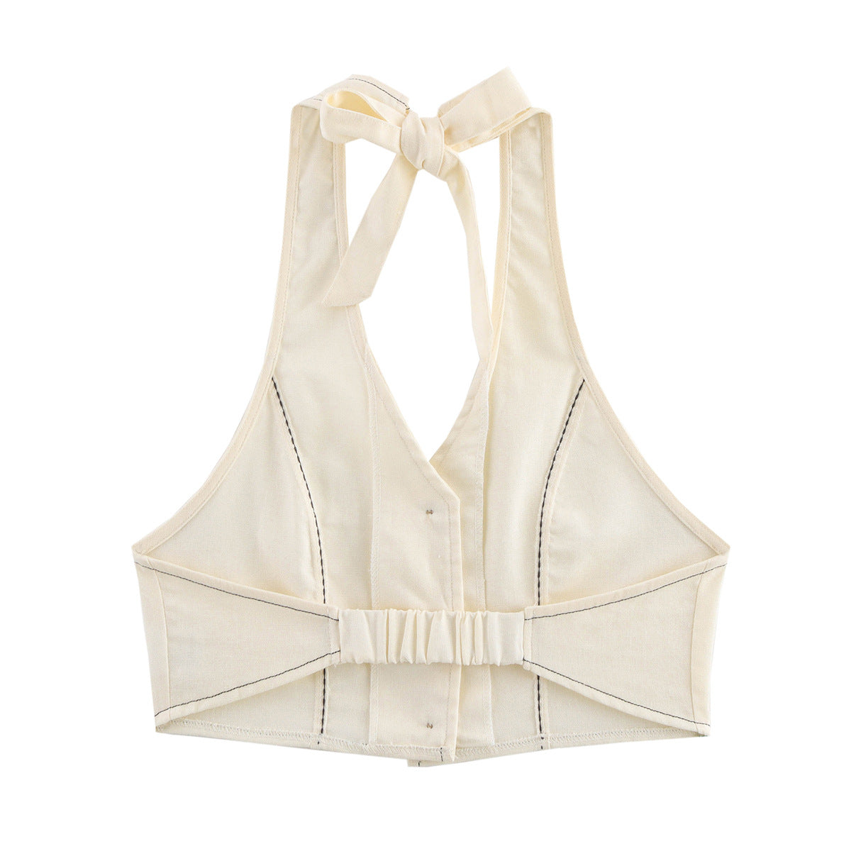 Pearl Thread Spinning Hemp Hanging Neck Top+Shorts Set for Women