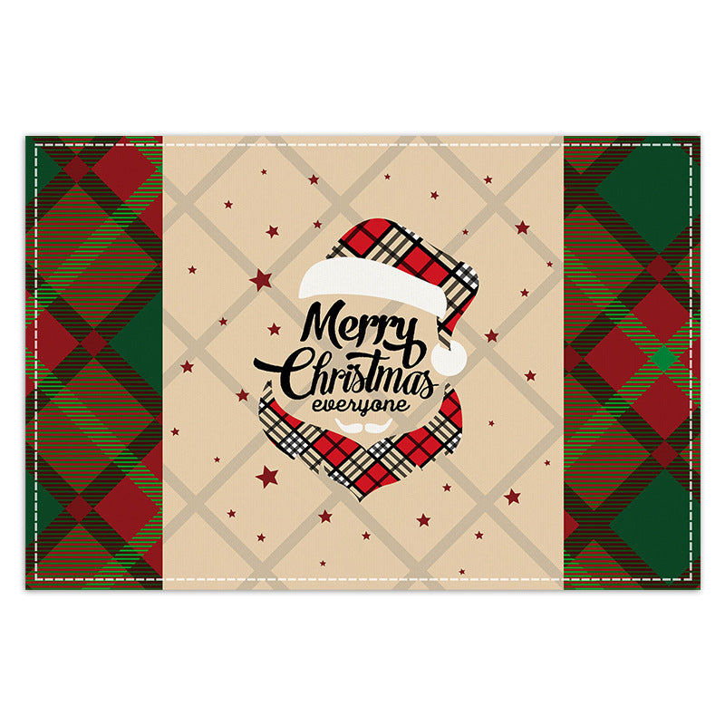 Christmas table mat with white linen snowman checkered print